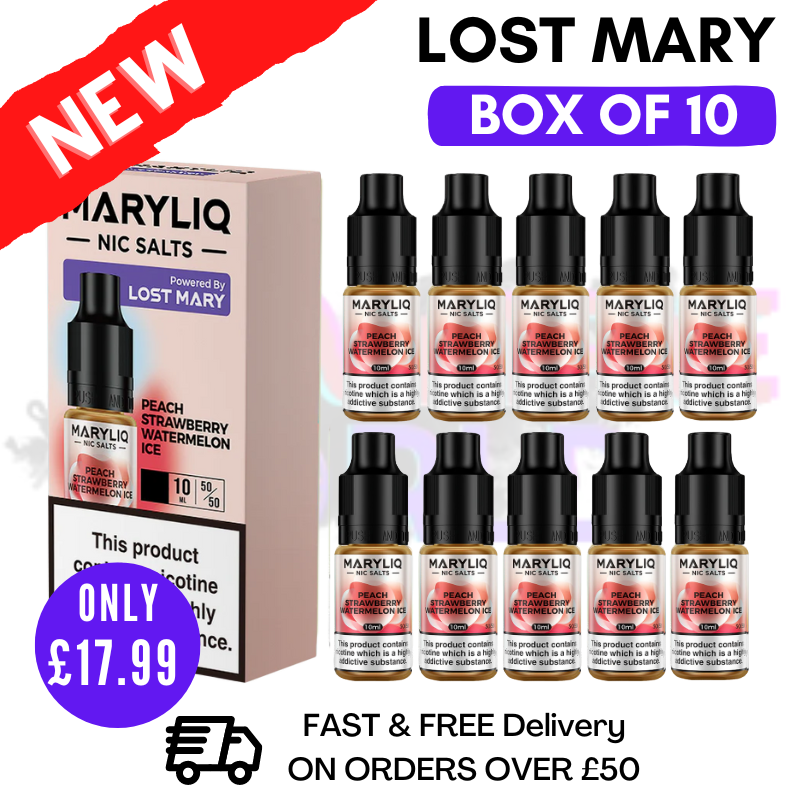 Shop Peach Watermelon Strawberry Ice MaryLiq Nic Salt BOX OF 10 - UK Vape World
