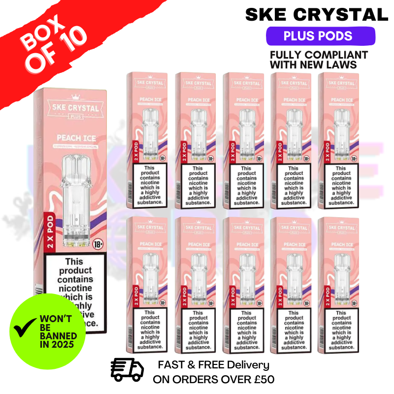 Shop Peach Ice SKE Crystal Plus Prefilled Pod Box Of 10 - UK Vape World