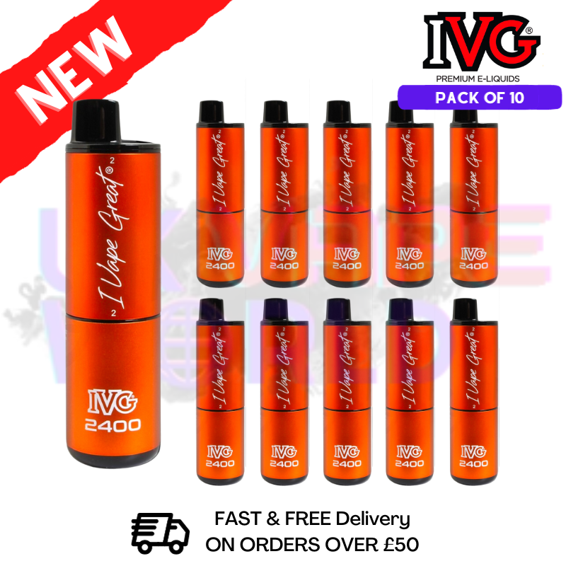 Box Of 10 - Peach Mango ICE IVG 2400 Disposable Vape Pen Kit - UK Vape World