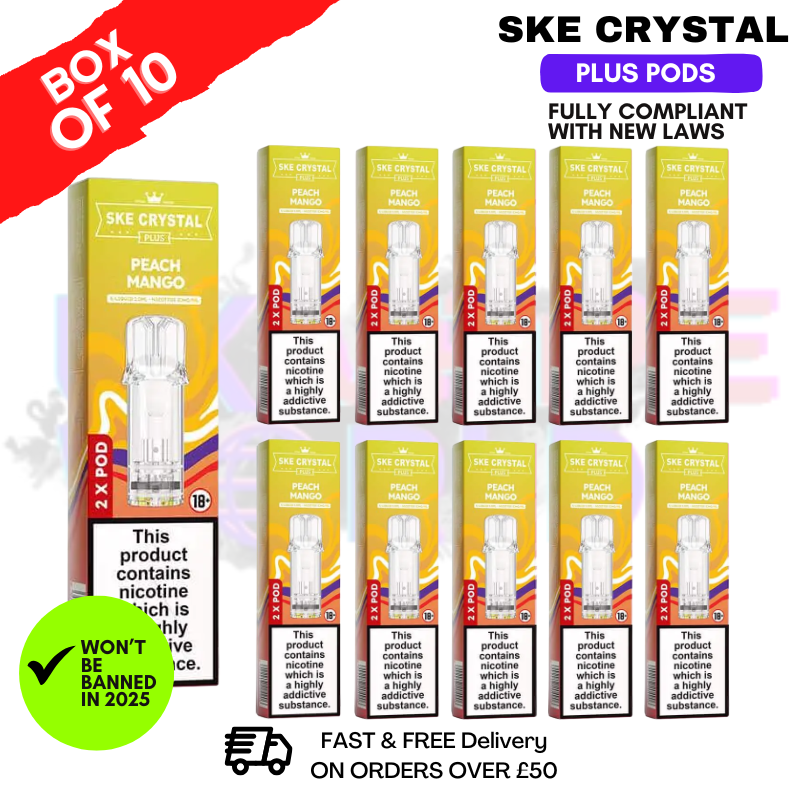 Shop Peach Mango SKE Crystal Plus Prefilled Pod Box Of 10 - UK Vape World
