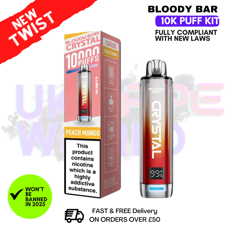 Shop Bloody Bar Crystal Peach Mango 10K Puff Pod Kit - UK Vape World