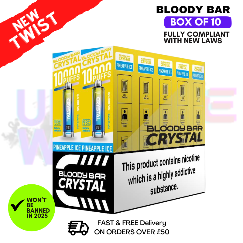 Shop Pineapple ICE Bloody Bar Crystal 10K Puff Box Of 10 - UK Vape World