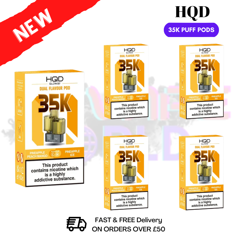 Pineapple Peach Mango HQD Glow Air 35K Prefilled Pods Box Of 5 - ukvapeworld