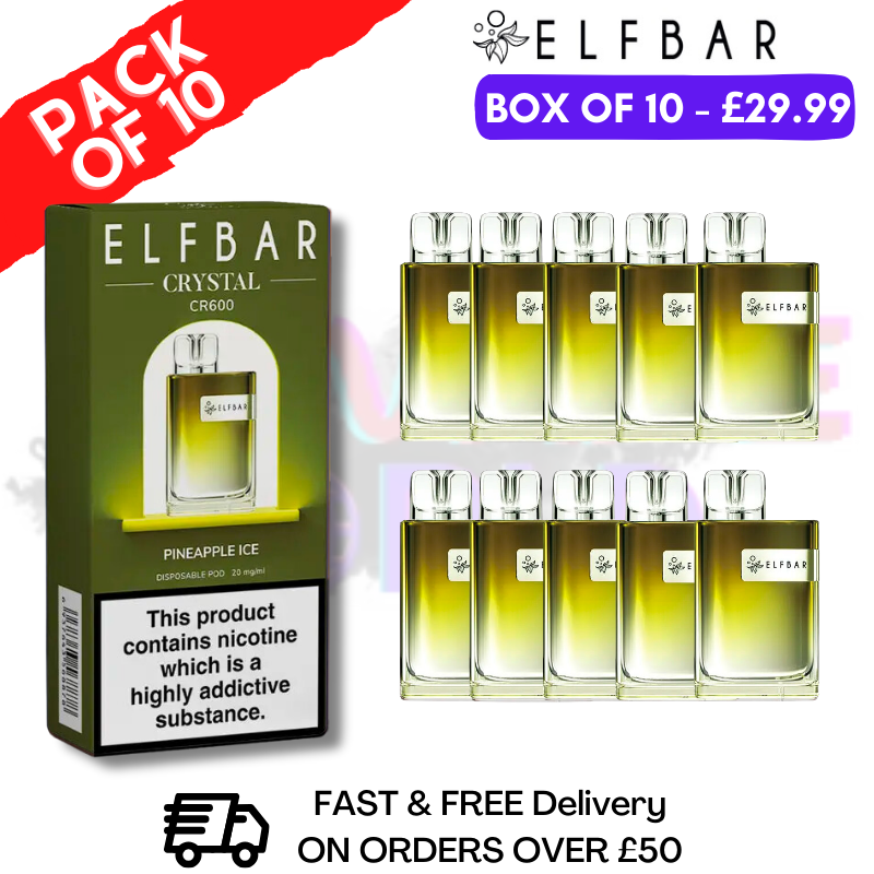 Shop Elf Bar Crystal 600puff - Pineapple ICE Box of 10 - UK Vape World