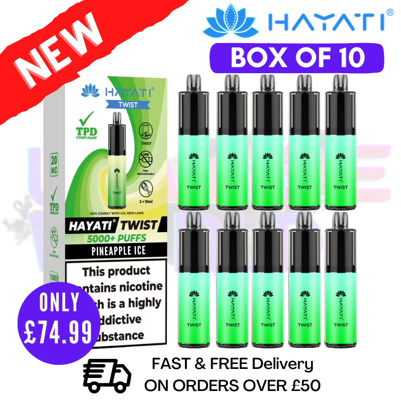 Shop Pineapple Ice Hayati Twist 5000 Puff 5K Box Of 10 - UK Vape World