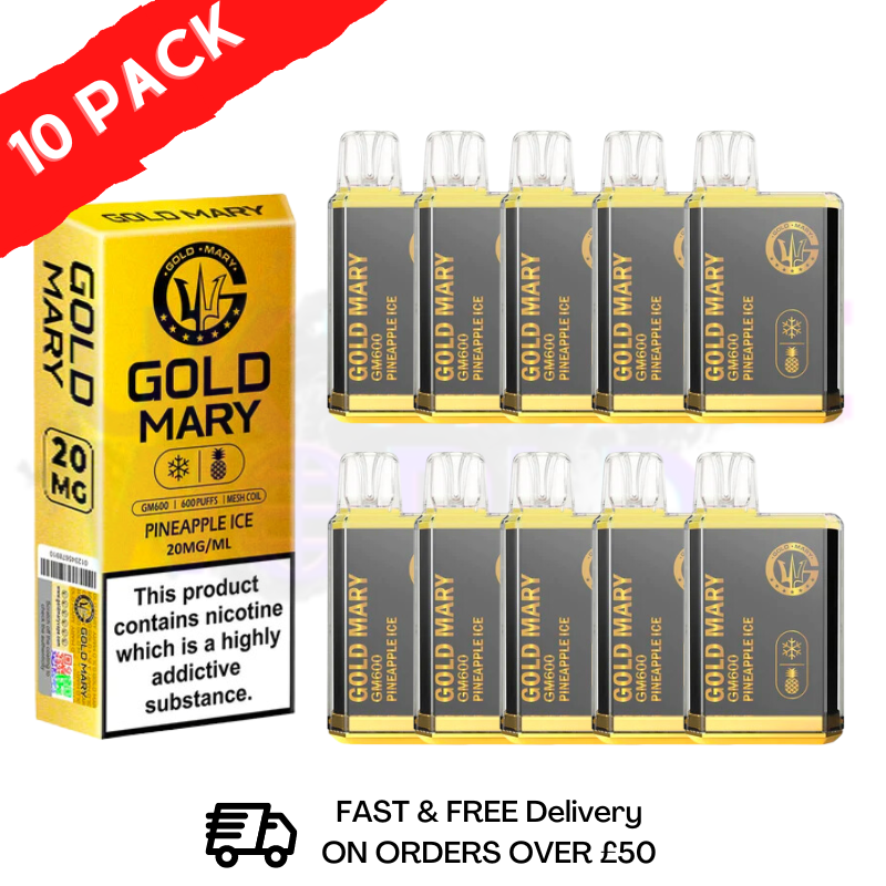 Pineapple Ice - Gold Mary 600Puff Box of 10 - UK Vape World