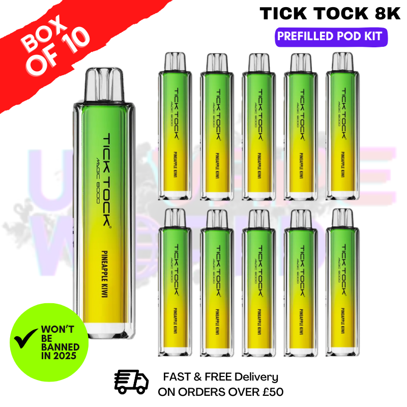 Pineapple Kiwi Tick Tock Magic 8000 8K Box Of 10