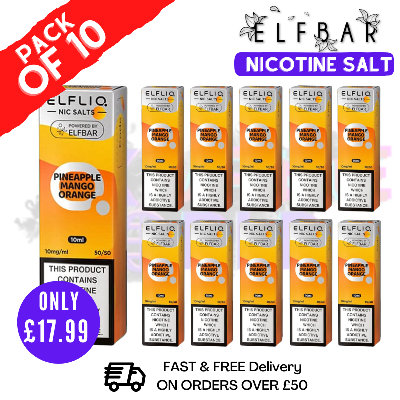 Shop Pineapple Mango Orange ElfLiq Nic Salt BOX OF 10 - ONLY £17.99 - UK Vape World
