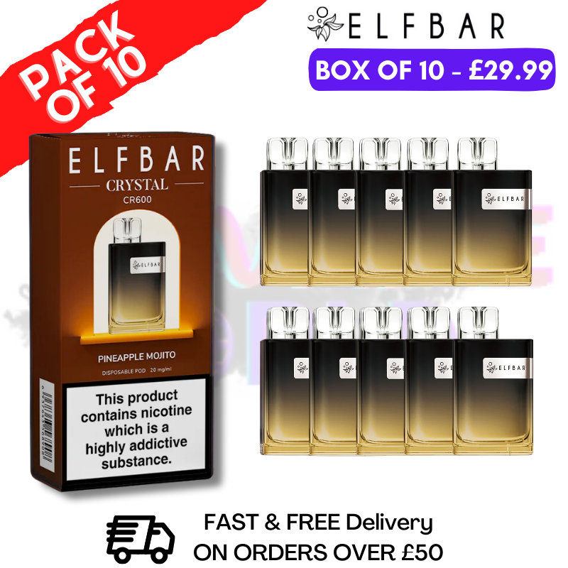 Shop Elf Bar Crystal 600puff - Pineapple Mojito Box of 10 - UK Vape World