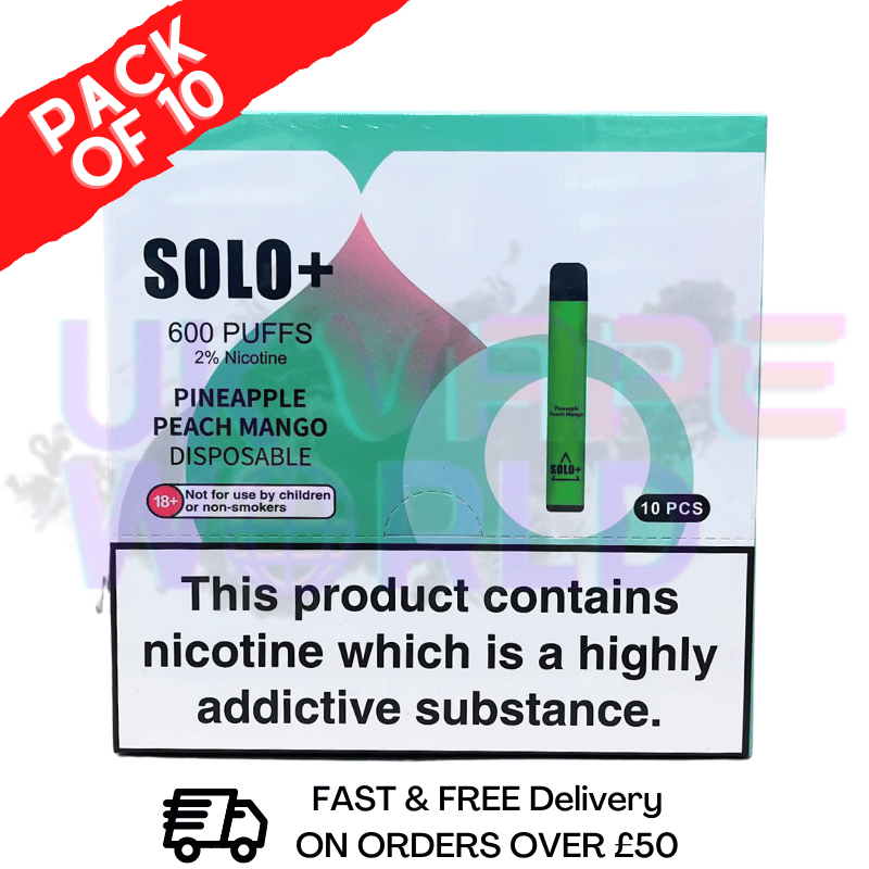 Pineapple Peach Mango Solo 600puff Bar Box Of 10 - UK Vape World