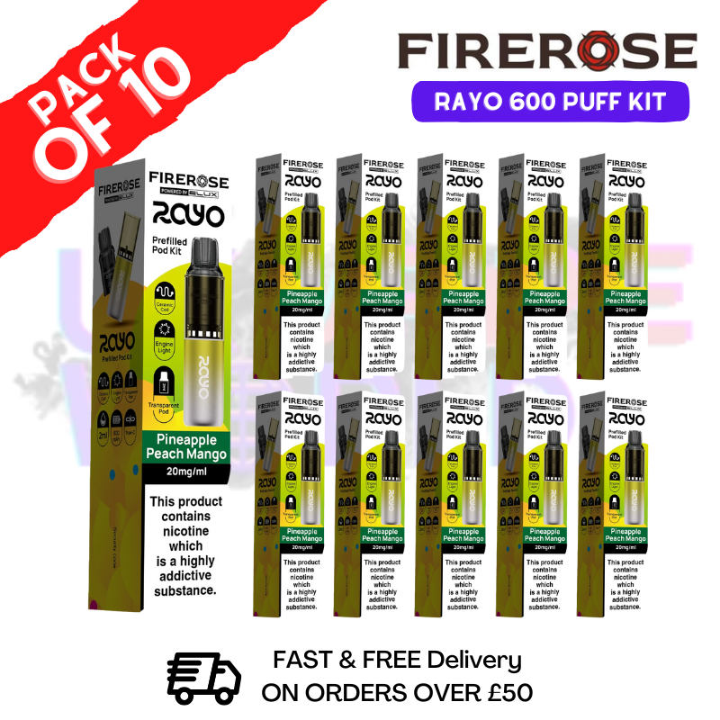 Pineapple peach mango Firerose 600 Puff Vape Kits Box of 10 - ukvapeworld