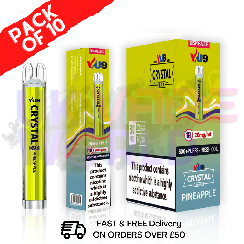 Shop Pineapple Crystal Bar Puffs 600 VU9 Box Of 10 - UK Vape World