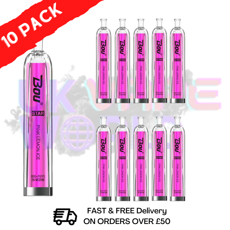 Pink Lemon ICE - BOU STAR BAR 600Puff Box of 10 - UK Vape World