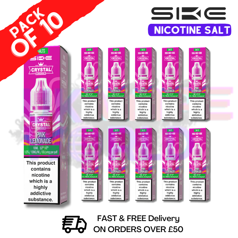 ske crystal vape juice Pink Lemonade Nic Salt Box / Pack Of 10 Tangy Lemon Clouds Strain:Jealousy Raz Grape - Full