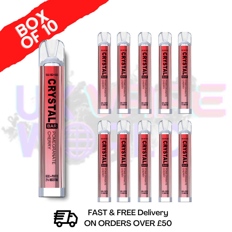 Shop Pomegranate Cherry Crystal Bar Puffs 600 SKE Box Of 10 Disposable Bars - UK Vape World