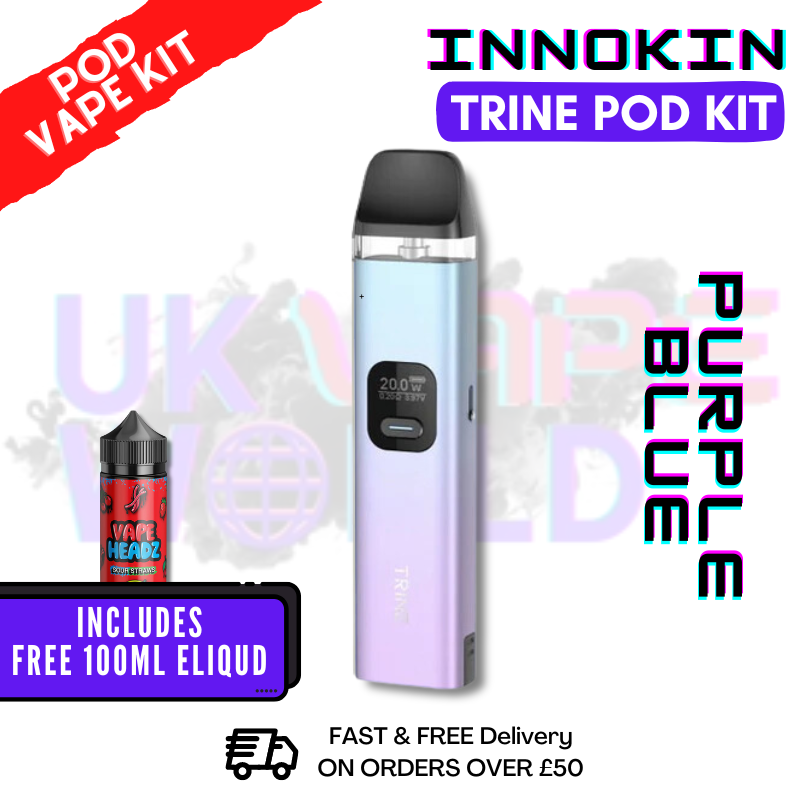 Purple Blue Innokin Trine Pod Vape Kit + FREE 100ML Eliquid Purple Blue Innokin Trine Pod Vape Kit + FREE 100ML Eliquid