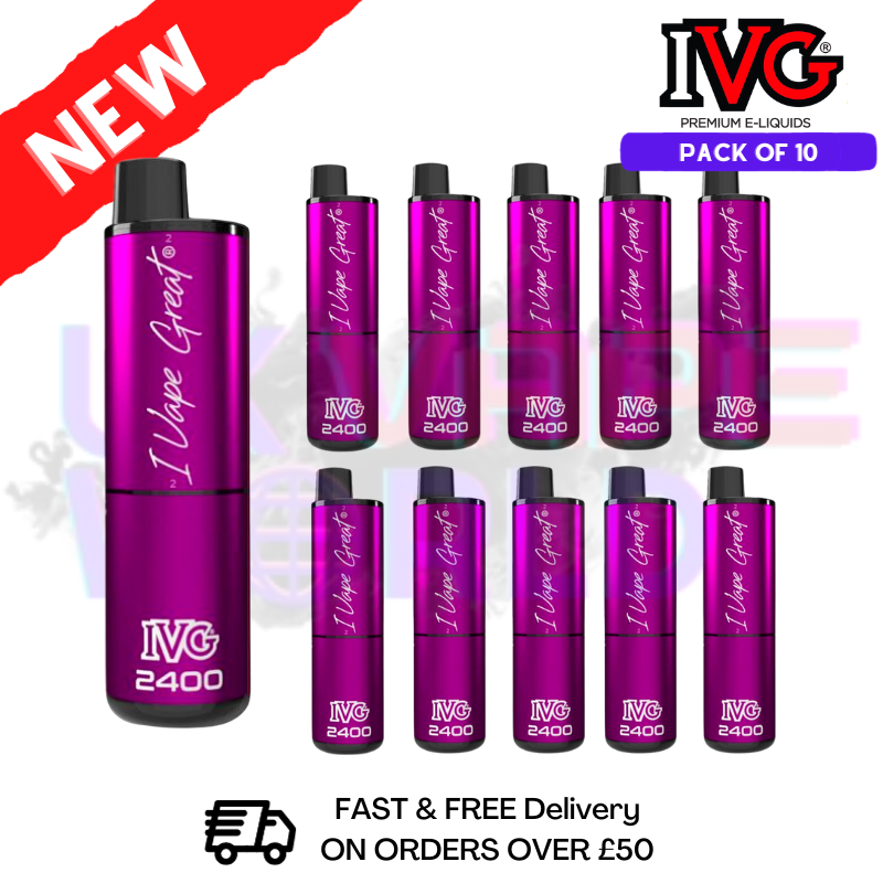 Shop Box Of 10 - Purple Edition IVG 2400 Disposable Vape Pen Kit - UK Vape World