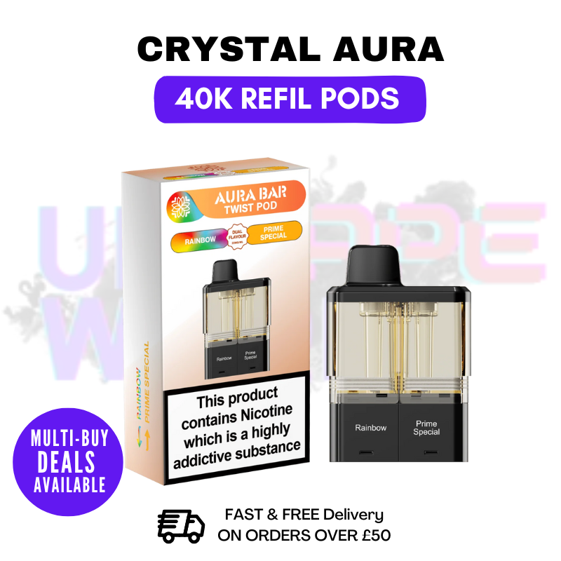 Rainbow & Prime Special - Crystal AURA 40K Replacement Pods Refils - UK Vape World