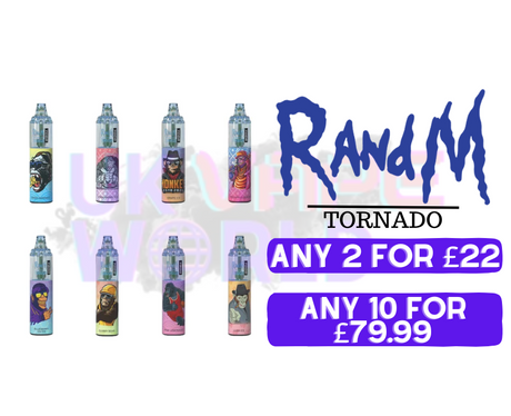0% Nic RandM Tornado 7000 Vape Puff R & M Bars Collection Image - UK Vape World