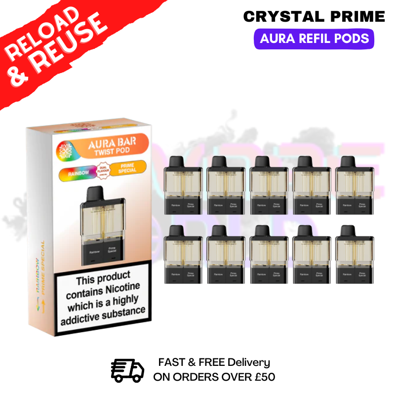 Rainbow  Crystal Aura 40K Replacement Pods Box Of 10 - ukvapeworld