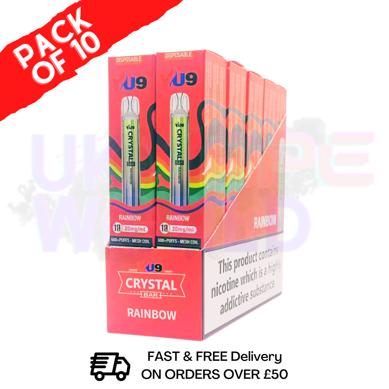 Rainbow - Crystal Bar Puffs 600 VU9 Box Of 10 - UK Vape World