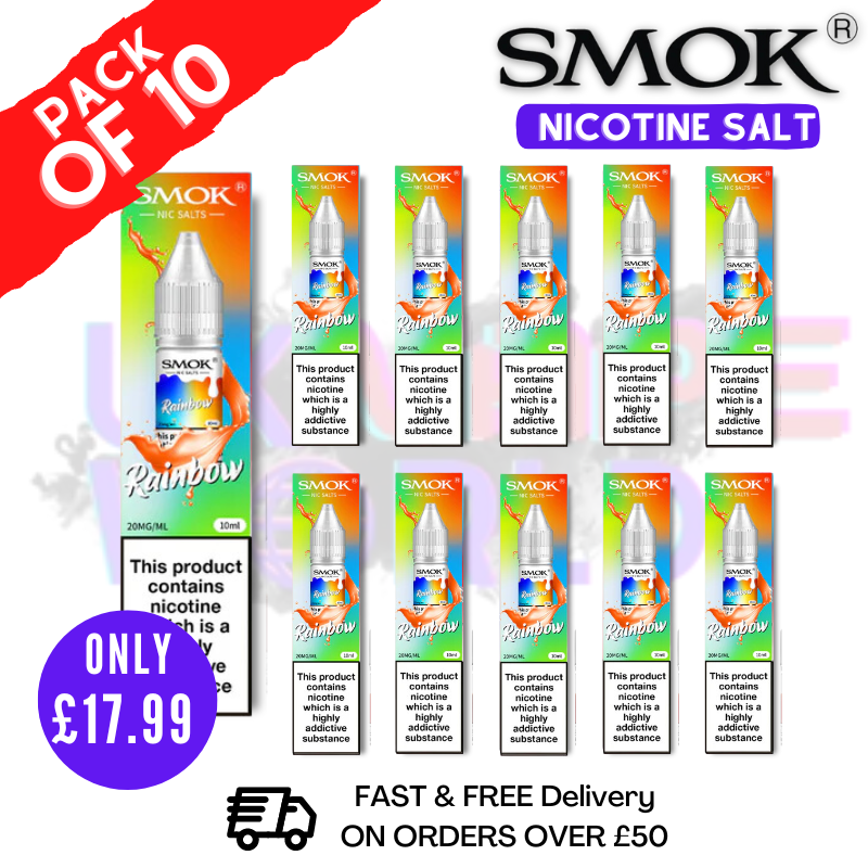 smok nic salt vape Rainbow E Liquid BOX OF 10 menta Type:0.6 ohm (2mL) STLTH 5K Hype Ice