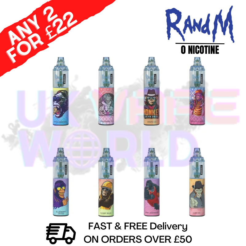 0% Nic RandM Tornado 7000 Vape Puff R & M Bars - ANY 2 FOR £22