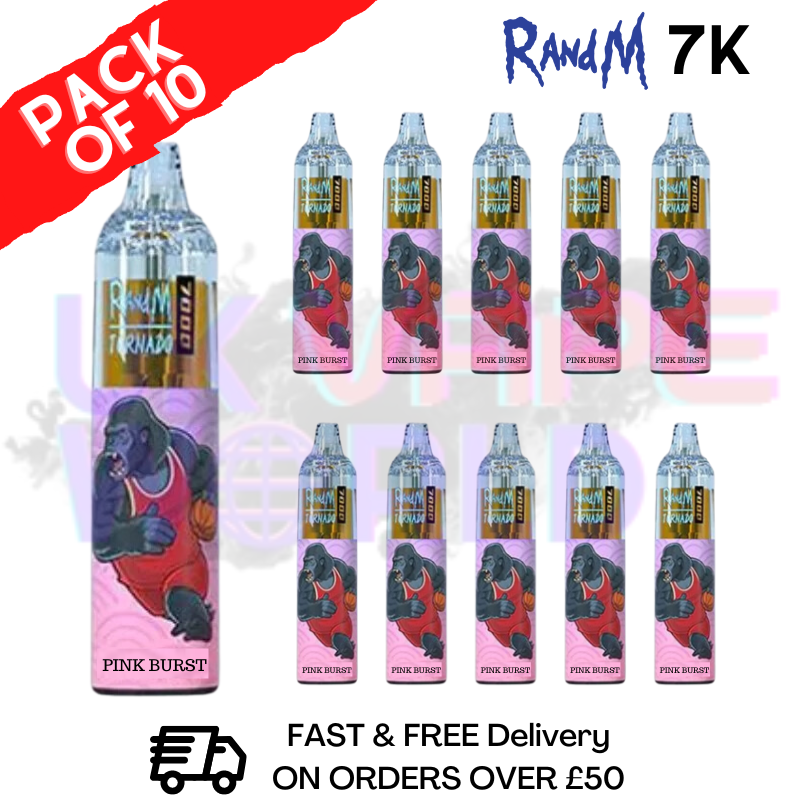 Pink Burst - Tornado 7000 Puff Bar R and M Pack Of 10 Vape Pen - UK Vape World