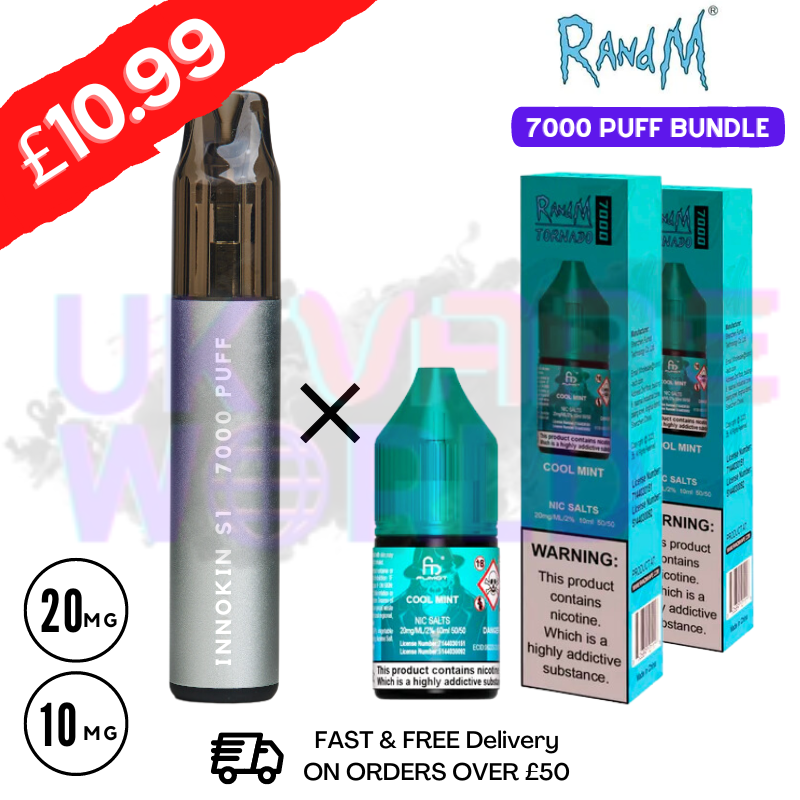 COOL MINT - RandM Tornado 7000 Puff (Refil Bundle) Kit - UK Vape World