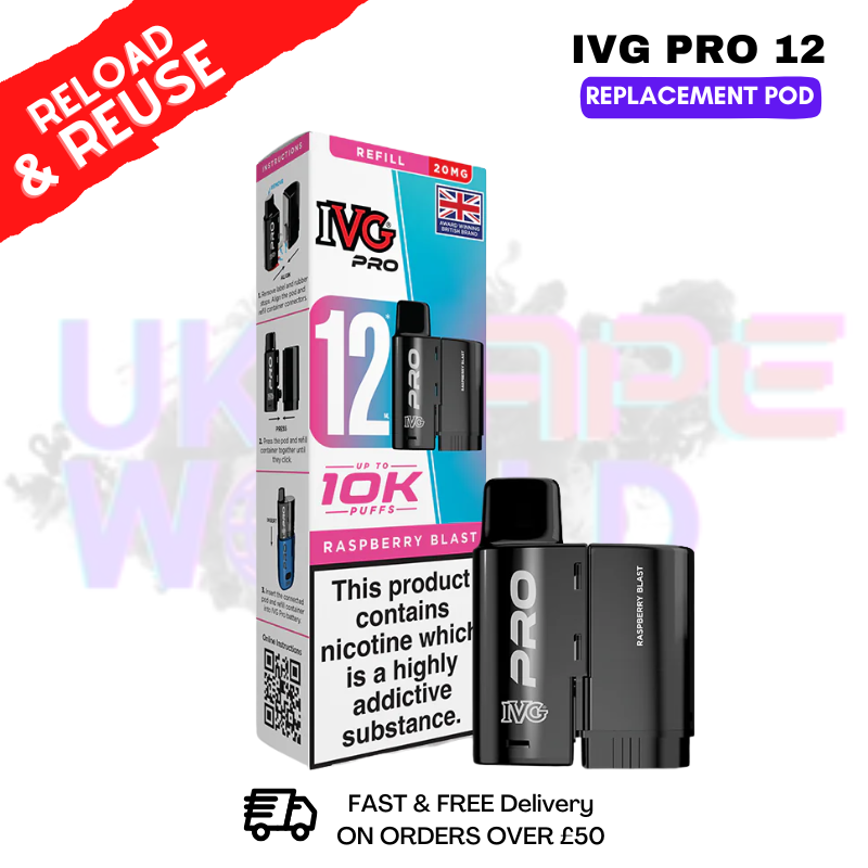 Raspberry Blast IVG Pro 12 REFIL Pod Pack - ukvapeworld