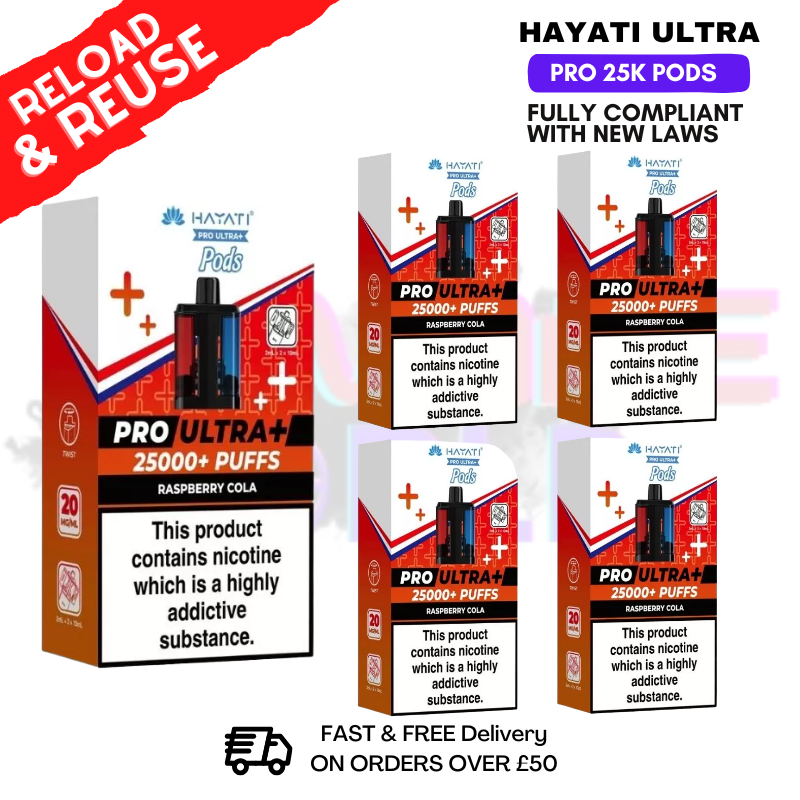 Hayati 25K Raspberry Cola Replacement Pods Box Of 5 - UKVAPEWORLD