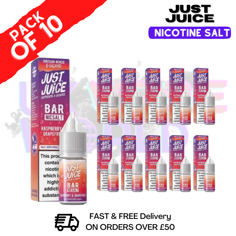 Raspberry Grapefruit Just Juice Nic Salt Box Of 10 - ONLY £17.99 - ukvapeworld