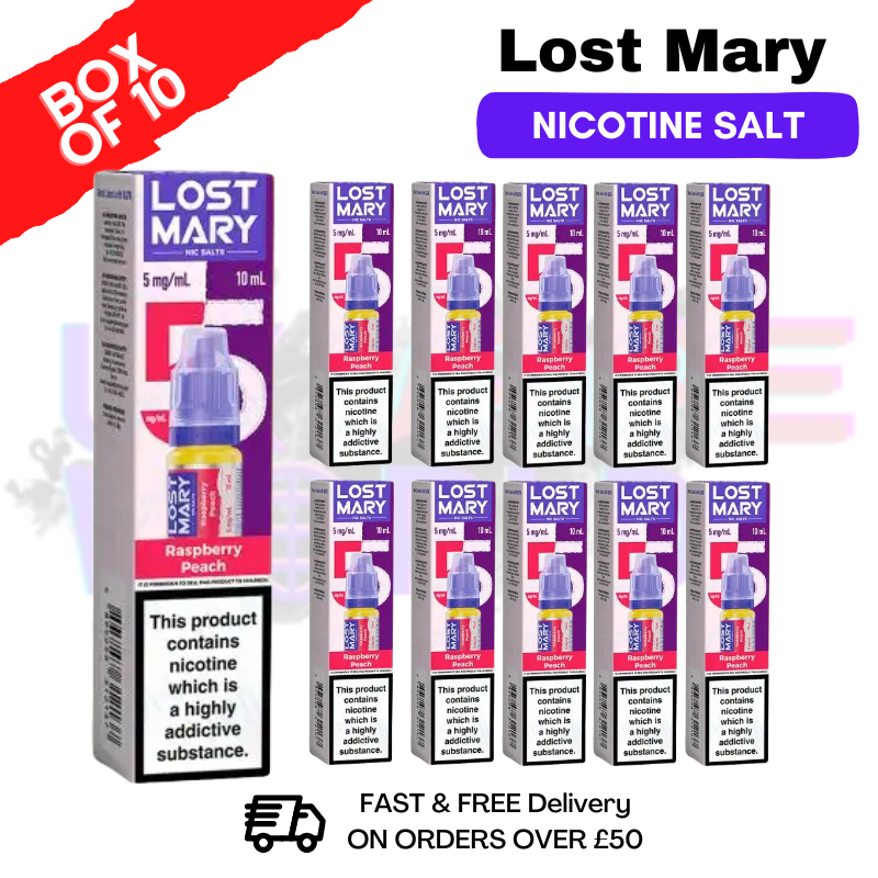 Raspberry Peach Lost Mary Nic Salt BOX OF 10 - ukvapeworld