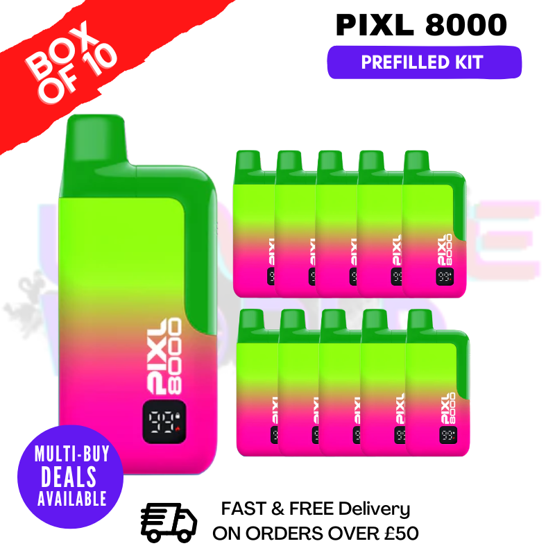 Raspberry Watermelon pixl 8000 Kits Box Of 10 - ukvapeworld