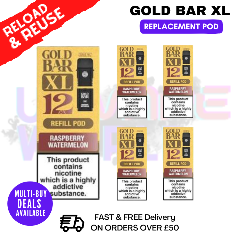 Raspberry Watermelon Gold Bar XL REFIL Pods Box Of 5 - ukvapeworld