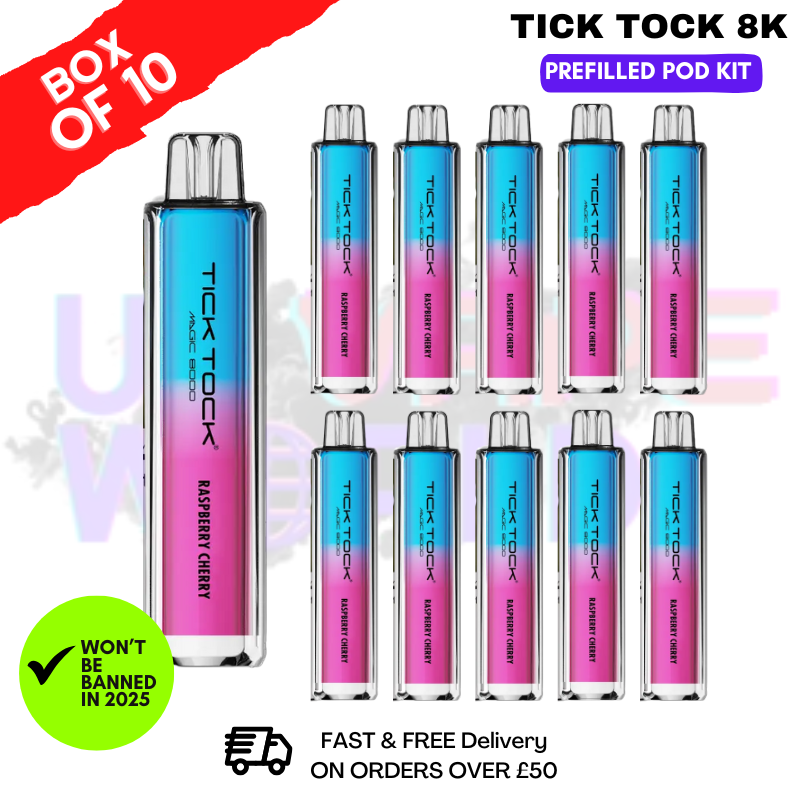 Raspberry Cherry Tick Tock Magic 8000 8K Box Of 10