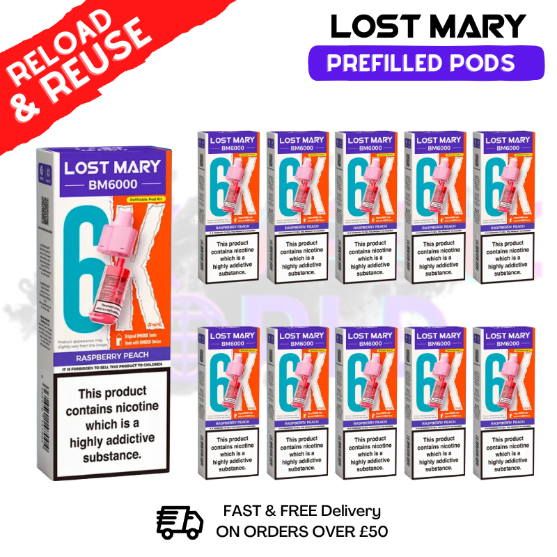 Raspberry Peach Lost Mary BM6000 Replacement Pods BOX OF 10