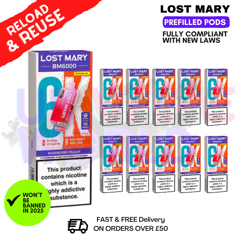 Raspberry Peach Lost Mary BM6000 Replacement Pods BOX OF 10
