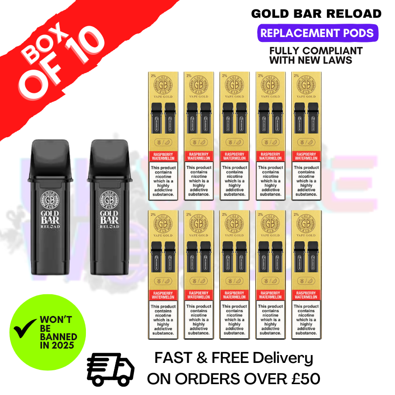 Rasp Water Gold Bar Reload Prefilled Pods Box of 10