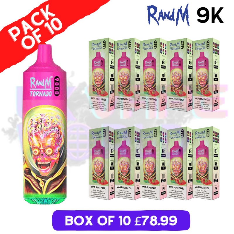 Raspberry Watermelon Tornado 9000 Puff Bar R and M Pack Of 10 Vape Pen - £78.99 For A Box Unmatched Deal