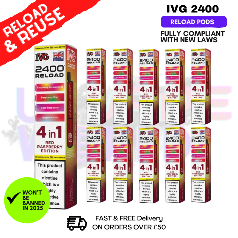 Red Raspberry Edition IVG 2400 RELOAD Pods - Box Of 10