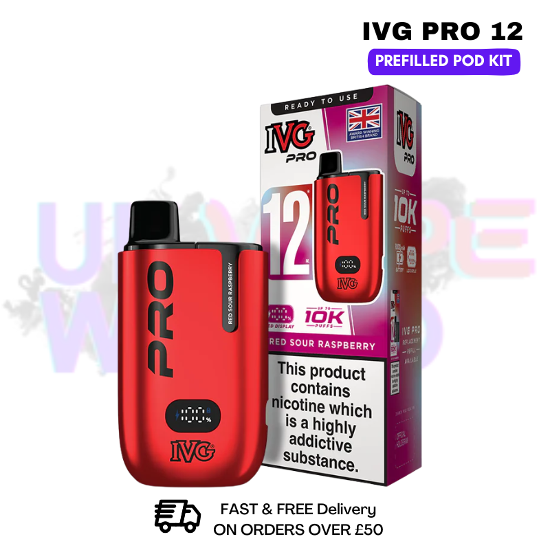 Red Sour Raspberry IVG Pro12 Prefilled Pod Kit - ukvapeworld