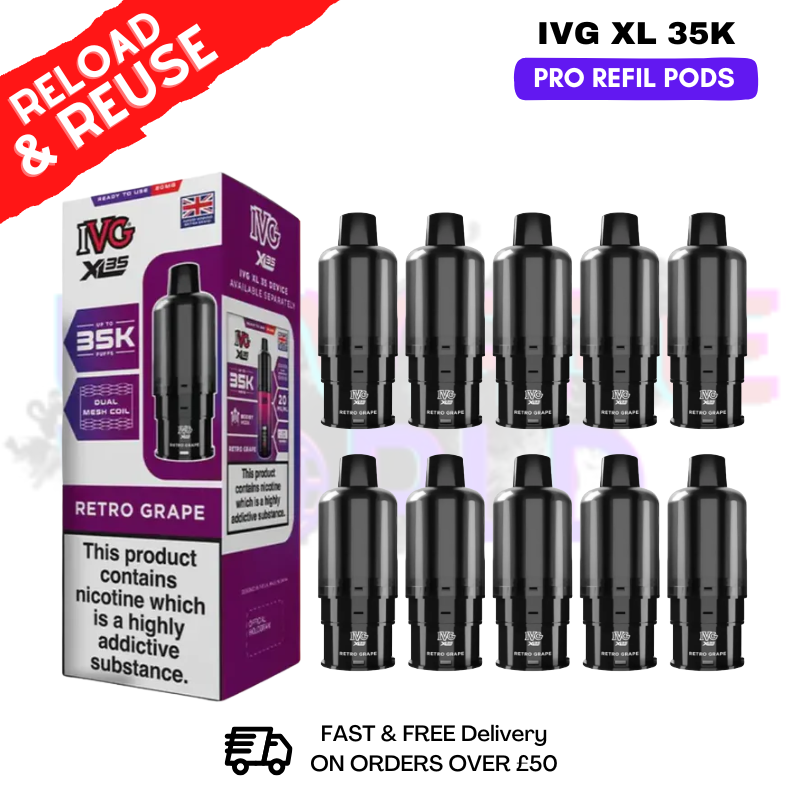 Retro Grape IVG XL 35K Replacement Pods Box Of 10 - ukvapeworld