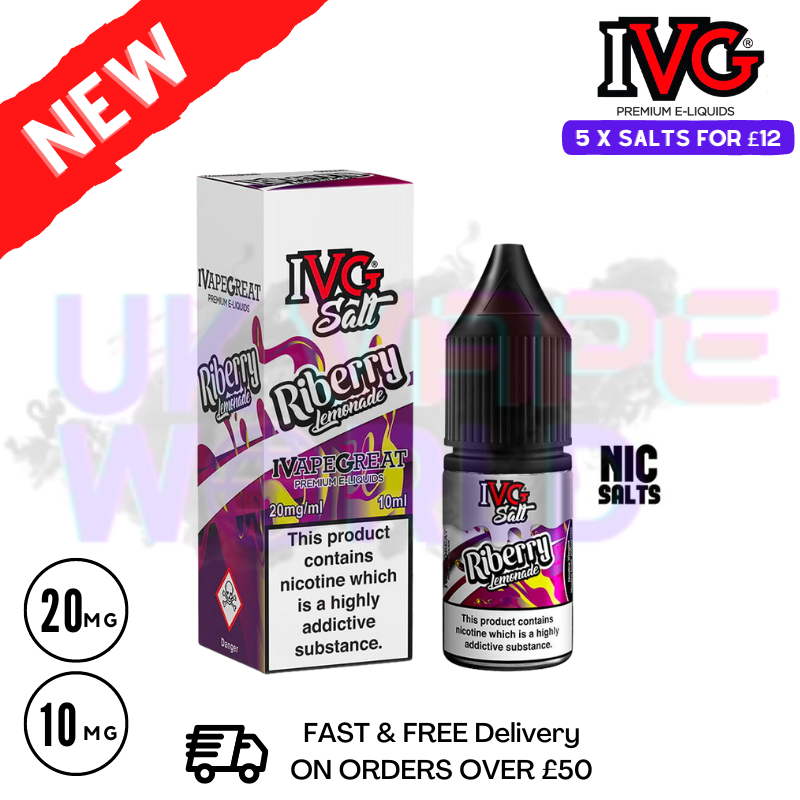 Riberry Lemonade IVG NicSalt 10ML E-liquid     ANY 5 BAR SALTS FOR £12 - Activated At Checkout