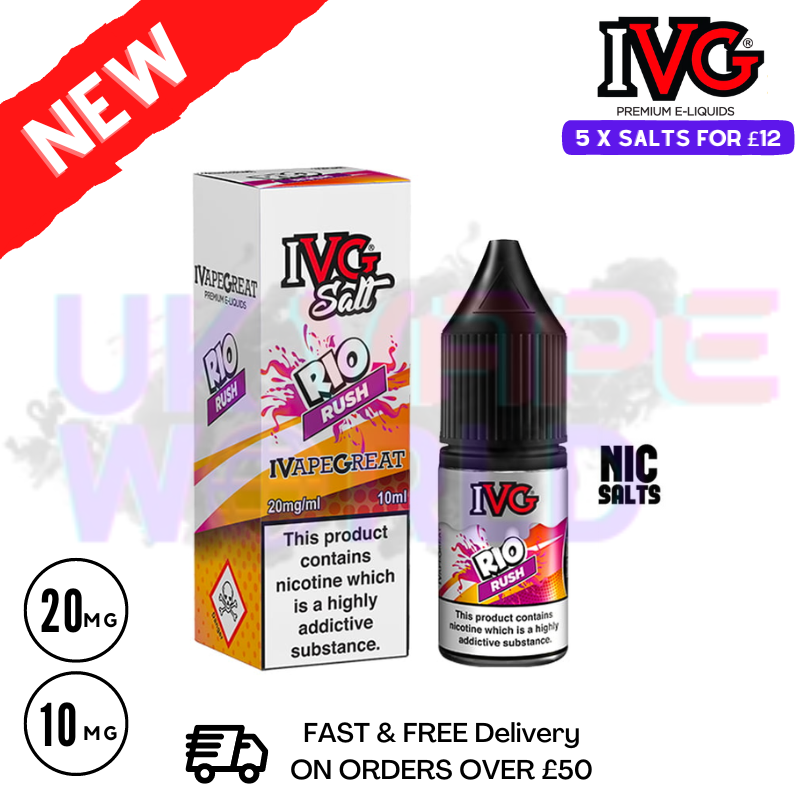 Rio Rush IVG Salt 10ml Nic Eliquid - UK Vape World - ANY 5 NICOTINE SALTS FOR £12