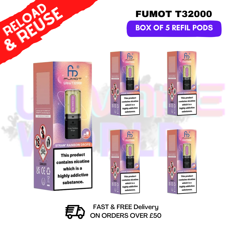 Straw Rainbow Drops Fumot T32000 REPLACEMENT PODS - BOX OF 5