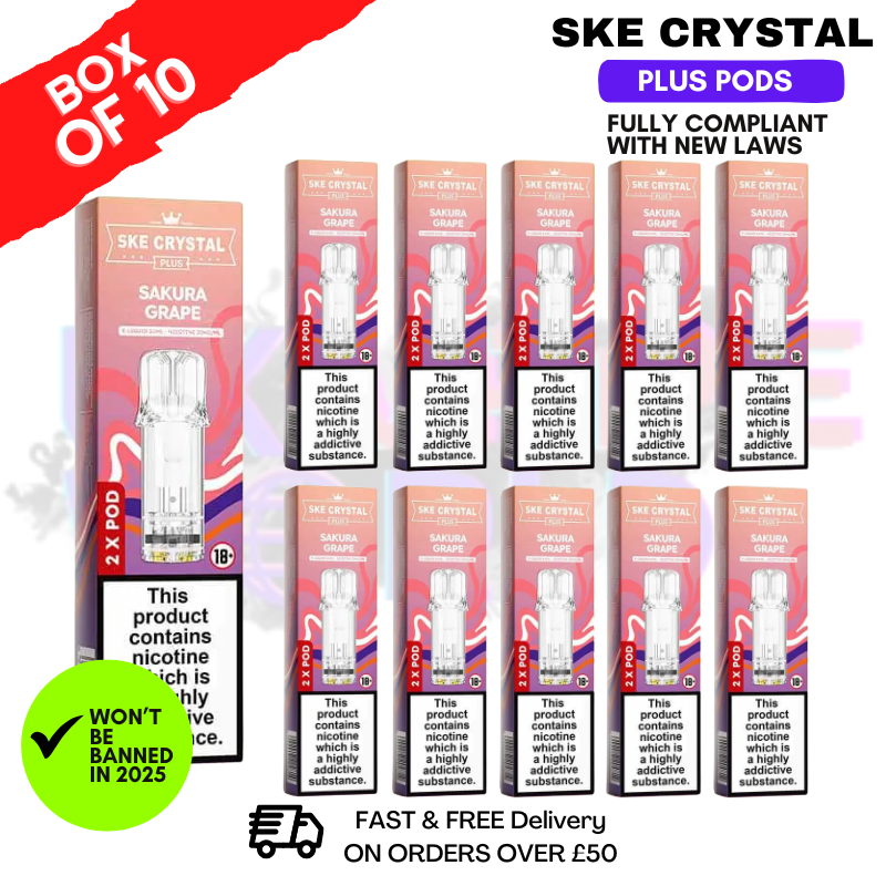 Shop Sakura Grape SKE Crystal Plus Prefilled Pod Box Of 10 - UK Vape World