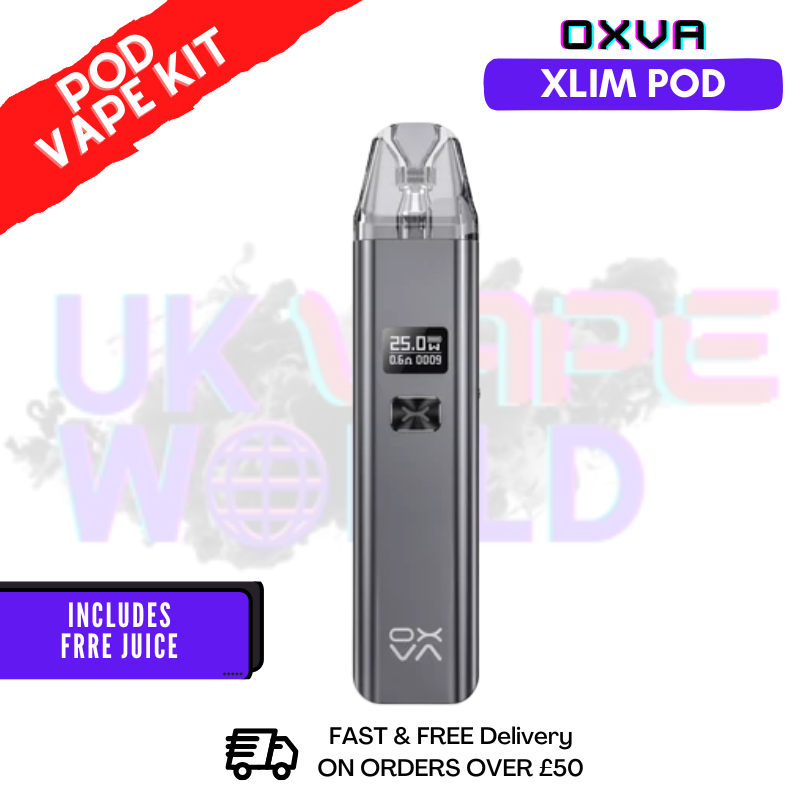 Shiny Gunmetal Oxva Xlim Pod Kit + Free 100ml Juice