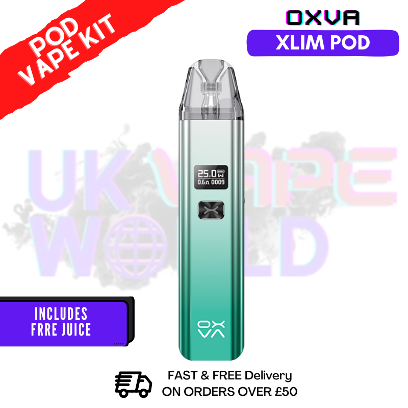 Shiny Silver Green Oxva Xlim Pod Kit + Free 100ml Juice
