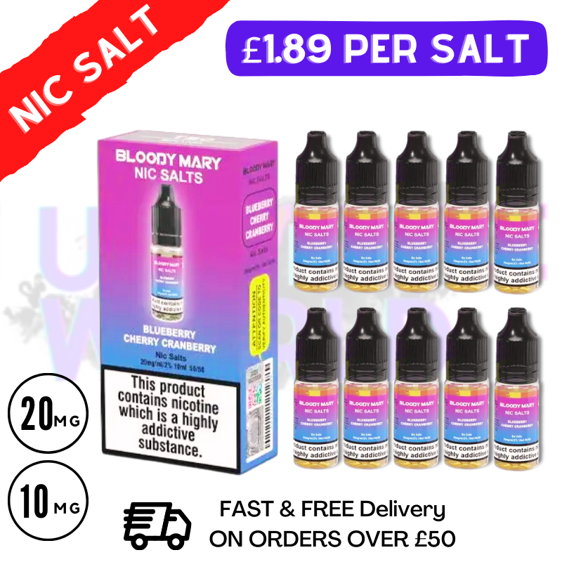 Blueberry Cherry Cranberry Bloody Mary Nic Salt E-Liquids Pack Of 10 Deal - UK Vape World